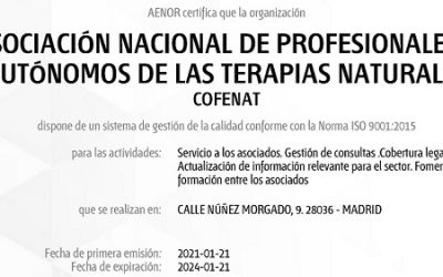 COFENAT, reconocida con la certificación ISO por la calidad en su gestión