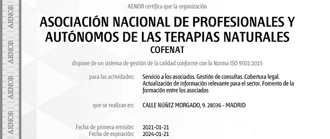 COFENAT, reconocida con la certificación ISO por la calidad en su gestión